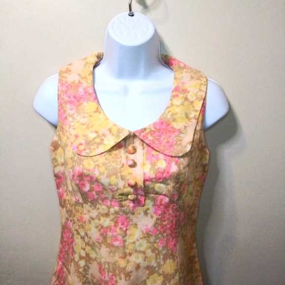 Vintage La Grande Maison de Blanc Yellow/Pink Watercolor Floral Sheath Dress - Picture 2 of 10